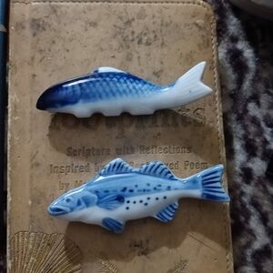 2 Japanese porcelain chopstick holders fish